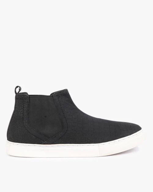 Croc-Embossed Mid-Top Slip-on Shoes
