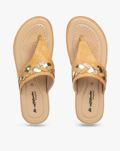 T-Strap Sandals with Braid Accent