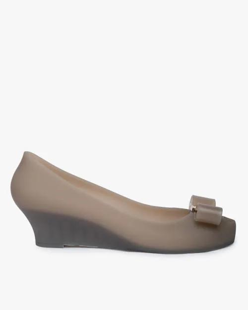 Slip-On Wedges with Bow Accent