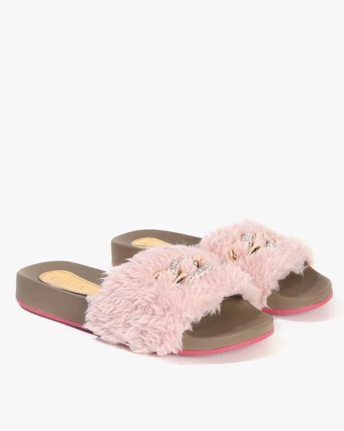 Buy FauxFur Slides with Metal Accent Online at Best Prices in India