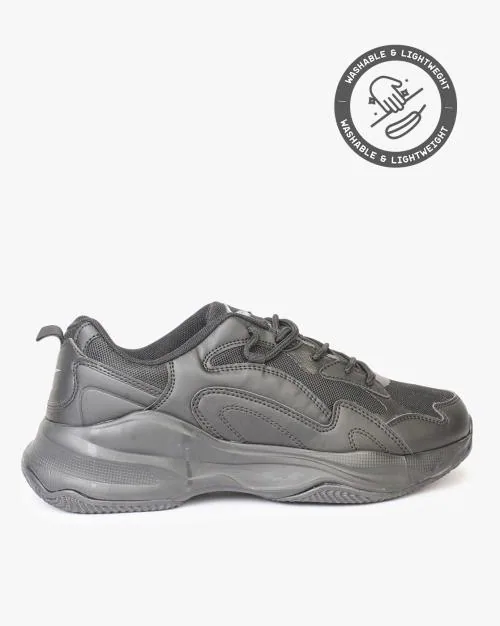 Panelled Lace-Up Sports Shoes