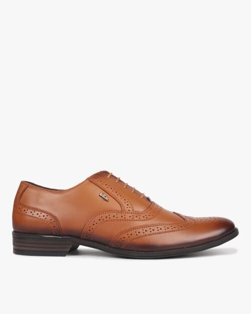 Wing-Tip Brogue Shoes with Burnish Effect