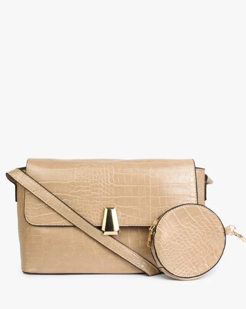 Croc-Embossed Sling Bag with Pouch