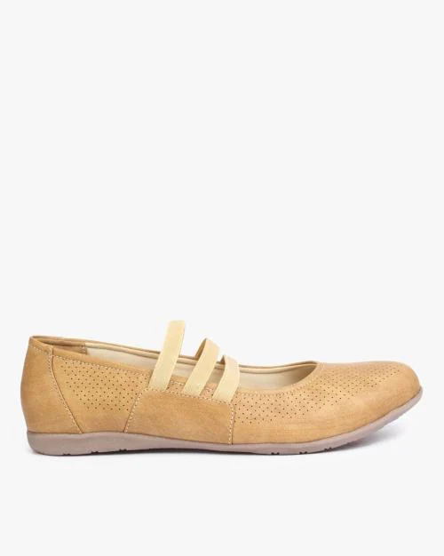 Women Perforated Ballerinas with Elasticated Straps