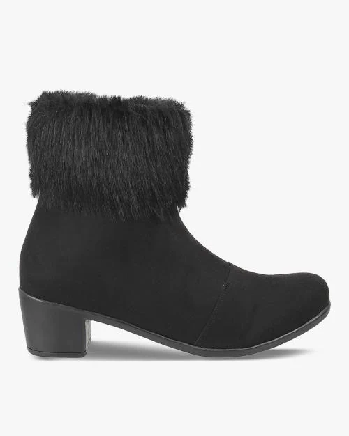 Ankle-Length Boots with Faux Fur