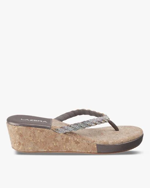 Women Embellished Thong-Strap Wedges