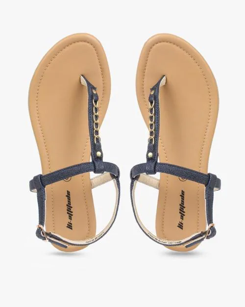 T-strap Sandals with Buckle Fastening