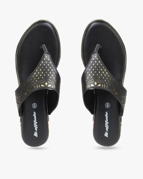 Women Laser-Cut Thong-Strap Wedges