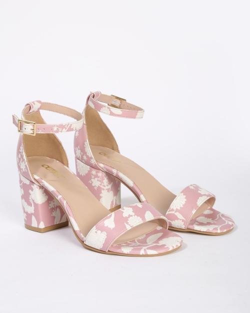 Women Floral Print Block Heels