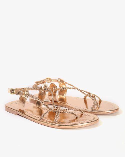 Women Metallic Strappy Flat Sandals