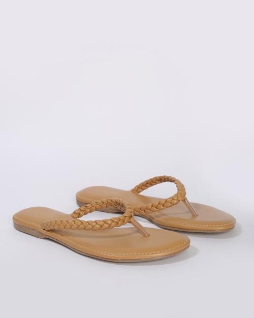Braided Thong-Strap Flat Sandals