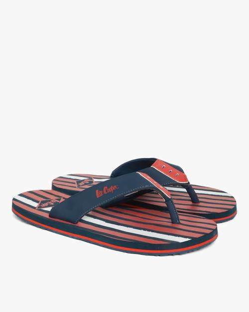 Men Thong-Strap Flip-Flops with Striped Footbed