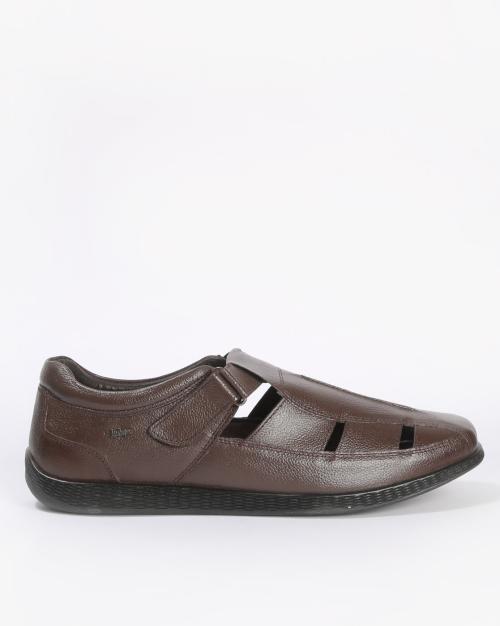 Leather Shoe-Style Sandals with Velcro Closure