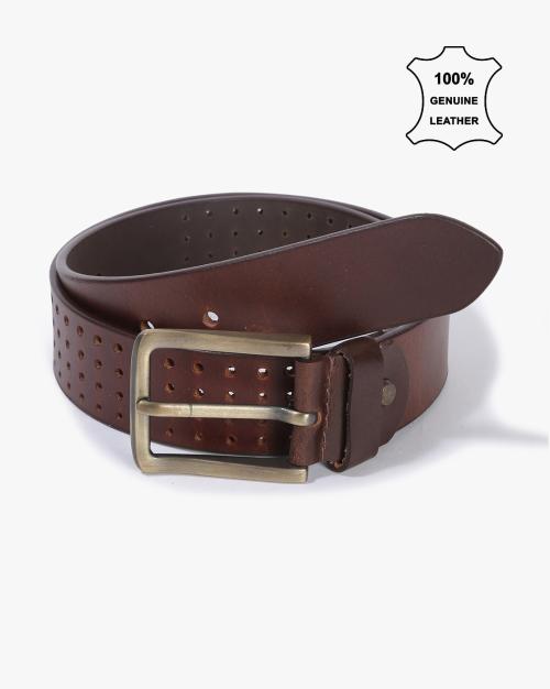 Leather Belt with Pin-Buckle Closure