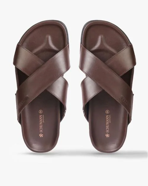 Men Leather Criss-Cross Strappy Slides