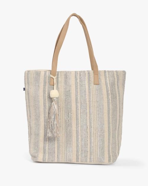 Striped Tote Bag with Contrast Straps
