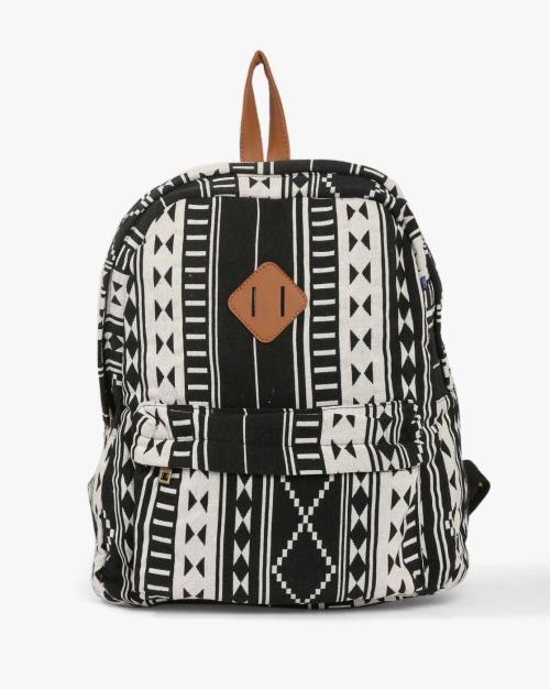 Geometric Print Backpack with Zip Closure
