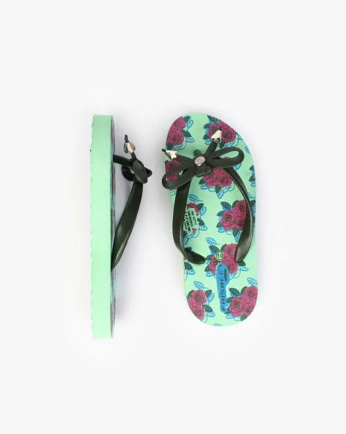 Thong-Strap Flip-Flops with Bow Accent
