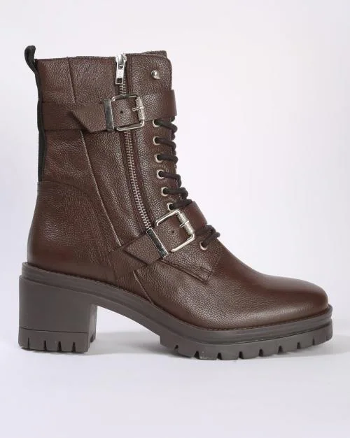 Women Lace-Up Mid-Calf Length Boots