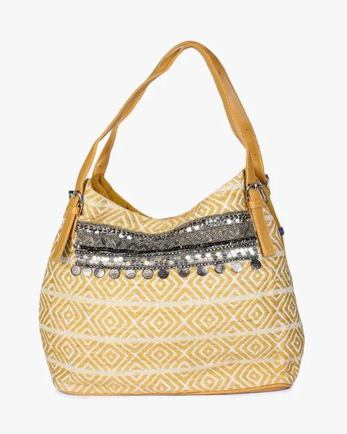 Geometric Print Shoulder Bag with Adjustable Strap