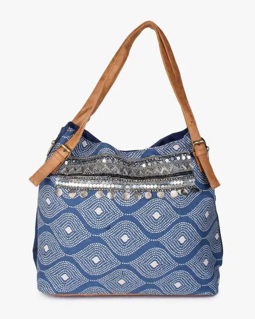 Geometric Print Shoulder Bag with Adjustable Strap