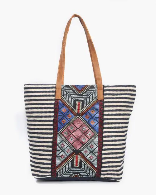 Striped Shoulder Bag with Dual-Strap