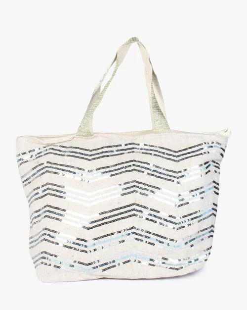 Sequin Embellished Tote Bag with Zipper
