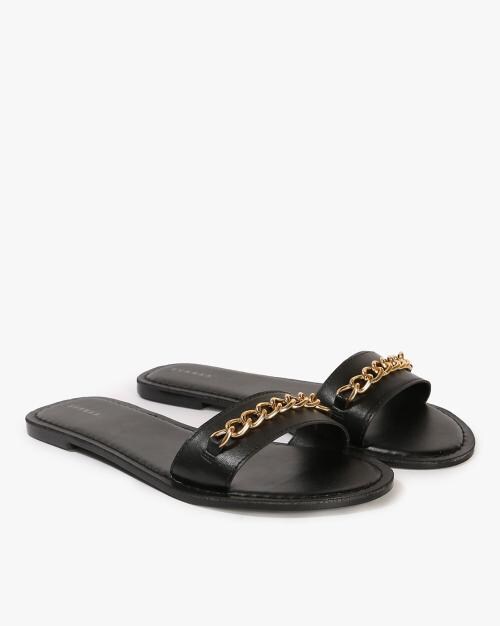 Women Slip-On Sandals with Chain Accent