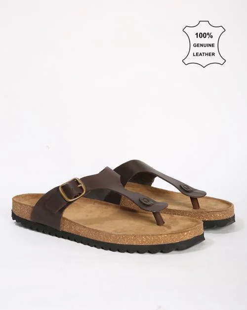 T-Strap Sandals with Buckle Accent