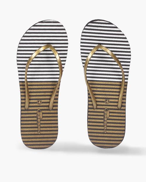 Women Thong-Strap Flip-Flops with Striped Footbed