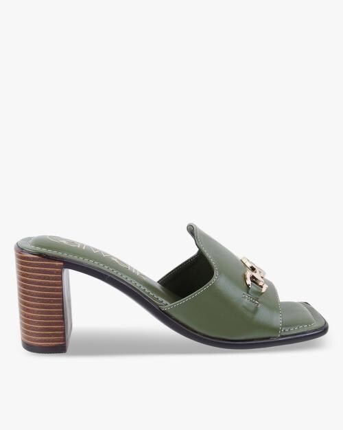 Women Blocked Heels with Metal Accent