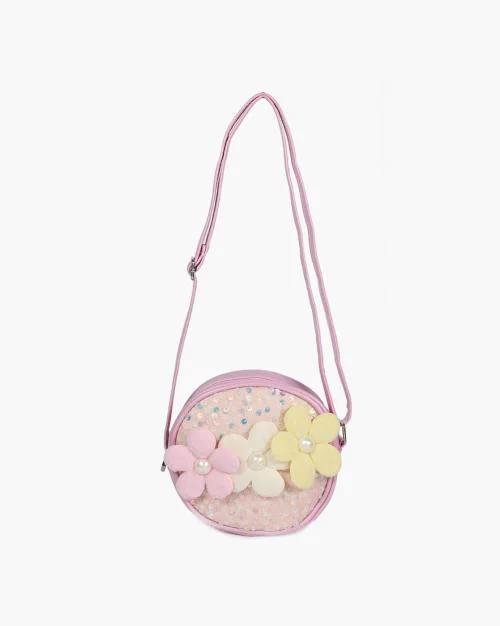 Girls Sling Bag with Flower Applique