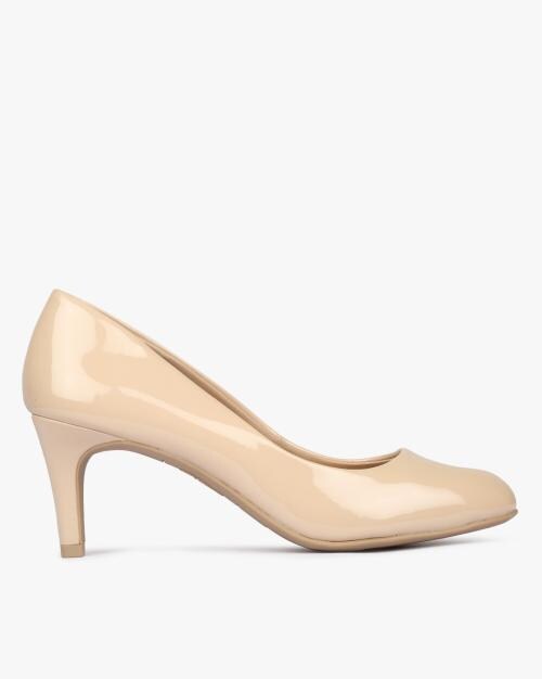 Glossy Round-Toe Pumps