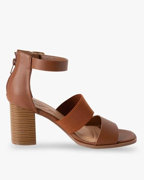 Open-Toe Ankle-Strap Chunky Heeled Sandals