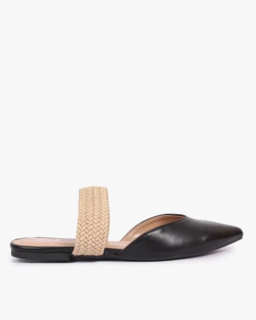 Pointed-Toe Mules with Basket-Weave Strap