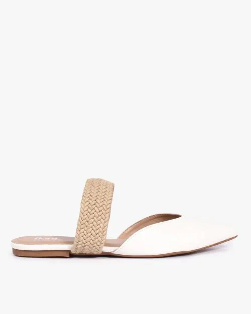 Pointed-Toe Mules with Basket-Weave Strap