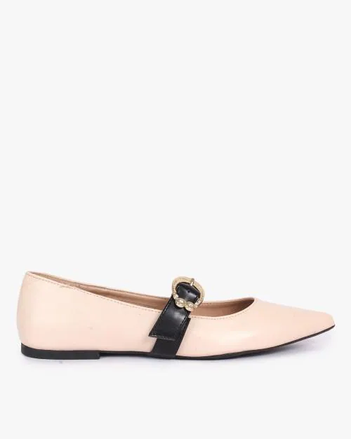 Pointed-Toe Ballerinas with Buckle Closure