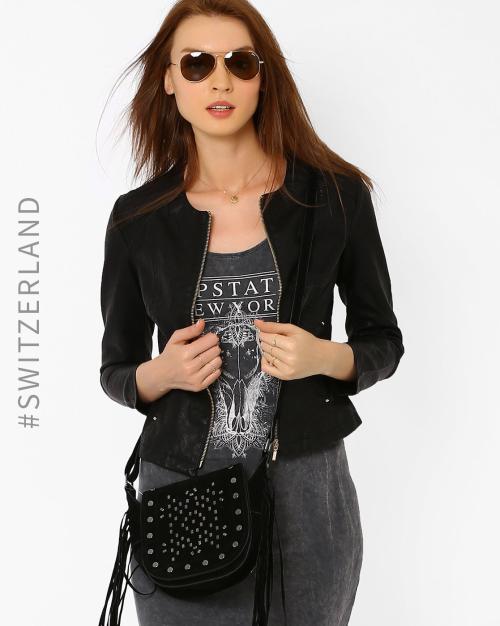 Faux Leather Bomber Jacket