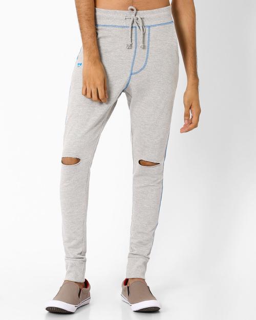 Cuffed Track Pants with Ripped Knees