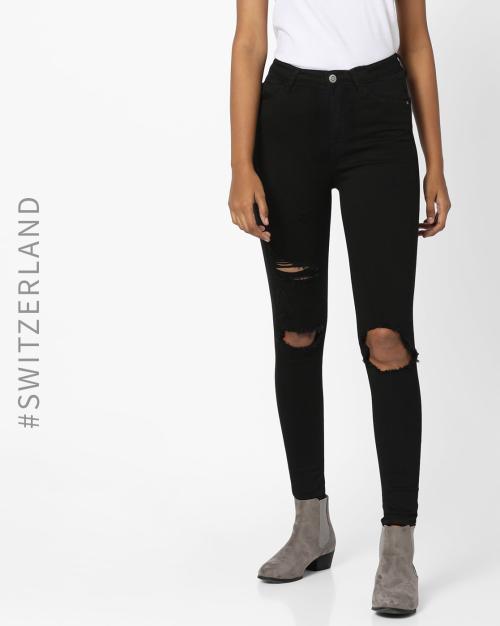 High-Waist Distressed Jeans