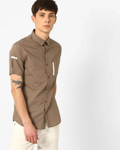 Slim Fit Poplin Shirt with Patch Pocket