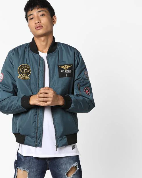 Zip-Front Bomber Jacket with Applique