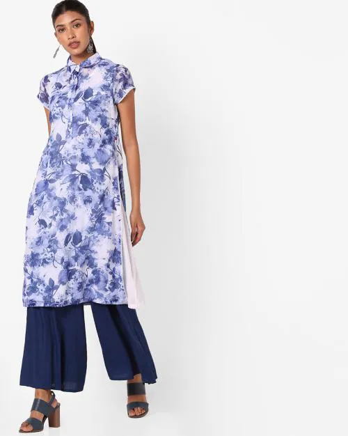 Floral Print Kurta with Shirt Collar