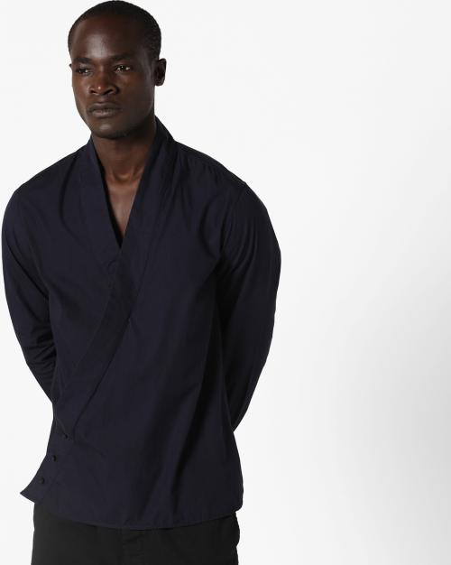 Yukata Slim Fit Shirt with Surplice Neckline