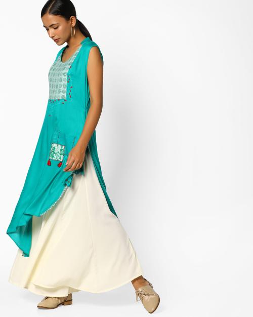 Straight Kurta with High-Low Hemline
