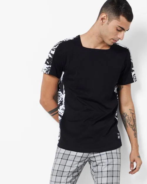 Slim Fit Square-Neck Cut & Sew T-shirt