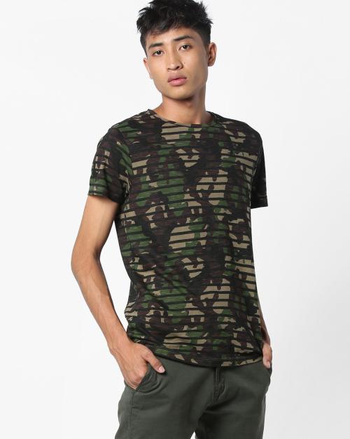 Striped Camo Print T-shirt