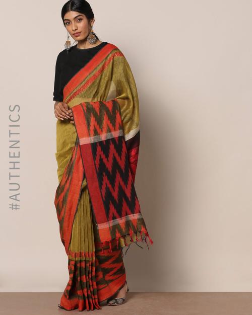 Handloom Jacquard Pallu Border Linen Saree