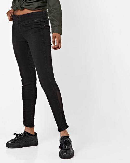 High-Waist Jeggings with Mesh Panels