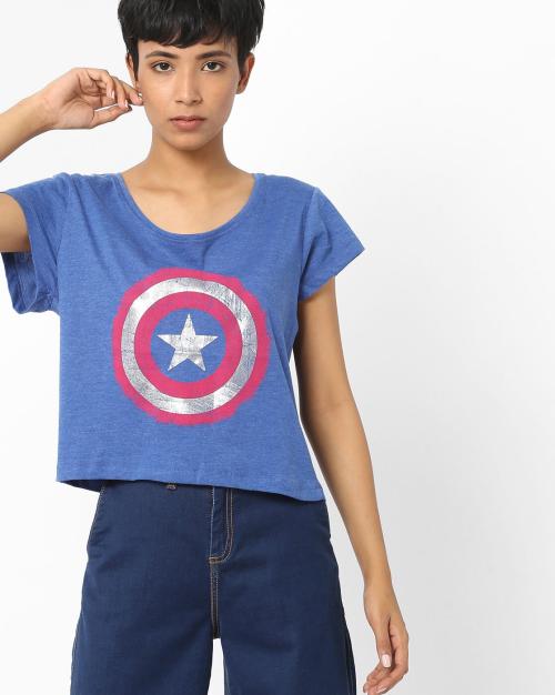 Captain America Print Crop T-shirt